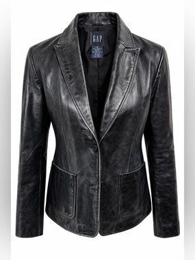 Vintage GAP Black Leather Blazer Jacket Small 90s Y2K Minimalist Mob Wife Grunge